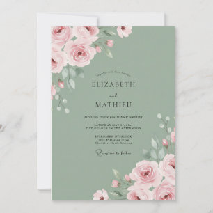 Invitation Mariage au Ranunculus Rose Pâle et Eucalyptus