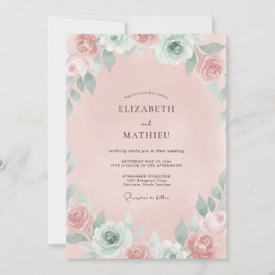 Invitation Mariage au Ranunculus Rose Pâle et Eucalyptus