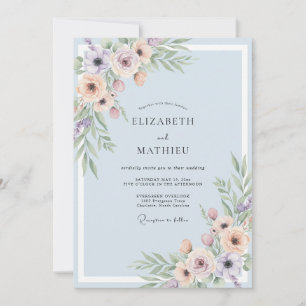 Invitation Mariage au Ranunculus Rose Pâle Eucalyptus et Perv