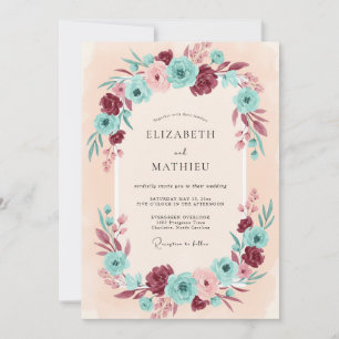 Invitation Mariage au Ranunculus sarcelle et Bourgogne avec E