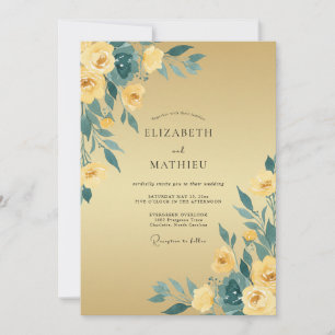 Invitation Mariage au Ranunculus sarcelle Moutarde et Eucalyp