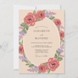 Invitation Mariage au Ranunculus Violet Corail et Eucalyptus