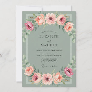 Invitation Mariage au renoncule corail eucalyptus poussiéreux