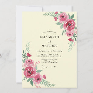 Invitation Mariage au Renoncule Magenta et Eucalyptus Apaisé