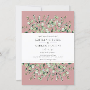 Invitation Mariage au rose saumon et eucalyptus