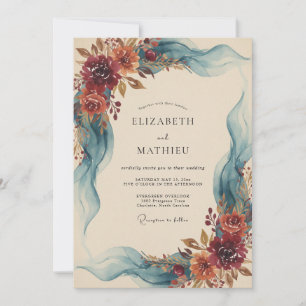 Invitation Mariage au ruban sarcelle et eucalyptus de Bourgog