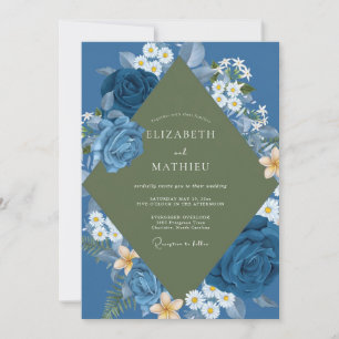 Invitation Mariage au saphir, olive, marguerite et eucalyptus