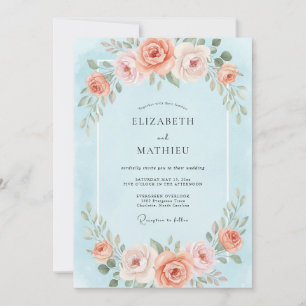 Invitation Mariage au Sky Coral Ranunculus Eucalyptus