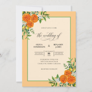 Invitation Mariage au souci eucalyptus orange vif