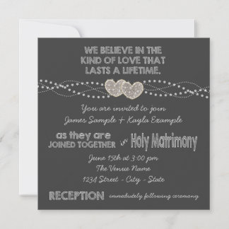 Invitation Mariage au tableau noir à deux cœurs