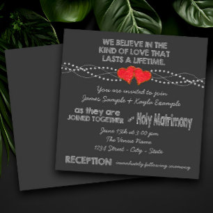 Invitation Mariage au tableau noir à deux cœurs