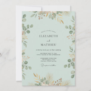 Invitation Mariage au thème Eucalyptus Pêche et Mousse de Mer