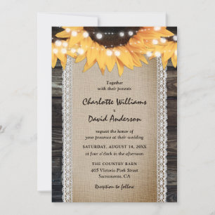 Invitation Mariage au tournesol de campagne rustique en bois 