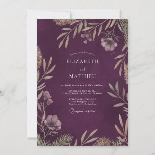 Invitation Mariage Aubergine Feuille Peinte