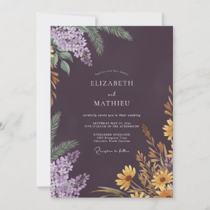 Invitation Mariage Aubergine Moutarde Pin Eucalyptus