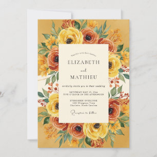 Invitation Mariage Automnal aux Fleurs Ambre