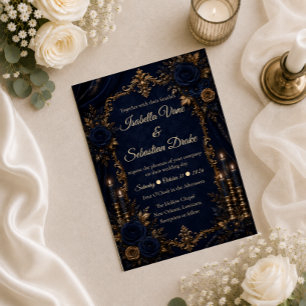 Invitation Mariage Automnal Bleu de Minuit Enchanté