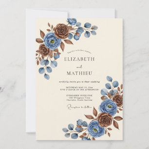 Invitation Mariage Automnal Bleu Poussiéreux Poli