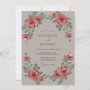 Invitation Mariage Automnal Crépusculaire Rouge Foncé