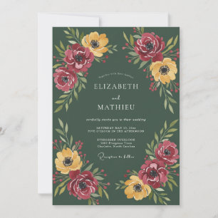Invitation Mariage Automnal Dramatique Vert de Mousse