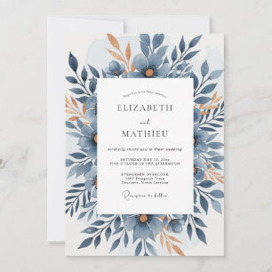 Invitation Mariage Automnal Élégant Bleu Ardoise