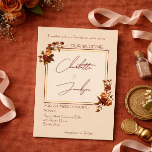 Invitation Mariage Automnal Élégant et Romantique Rose Rouill