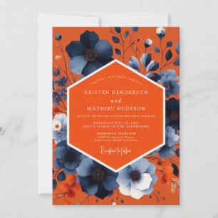 Invitation Mariage Automnal Fleur Orange Bleu