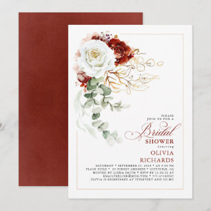Invitation Mariage automnal floral blanc et bordeaux