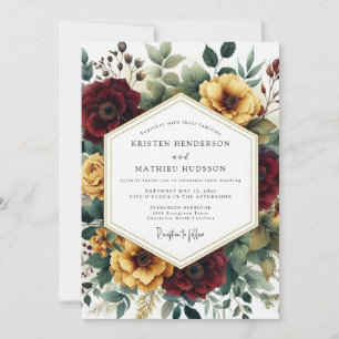 Invitation Mariage Automnal Floral Bourgogne