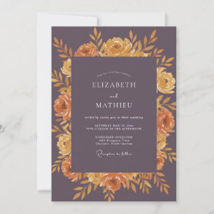 Invitation Mariage Automnal Floral Painterly Prune