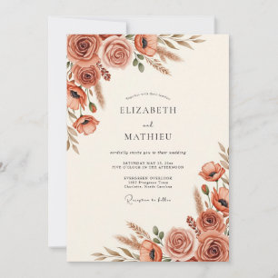 Invitation Mariage Automnal Floral Romantique en Terracotta