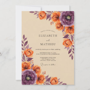 Invitation Mariage Automnal Luxuriant Orange Brûlé