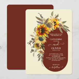 Invitation Mariage Automnal Moderne Tournesol Brun Jaune Crèm