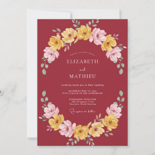 Invitation Mariage Automnal Profond Rouge Vibrant