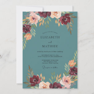 Invitation Mariage Automnal Profond Turquoise Luxuriant