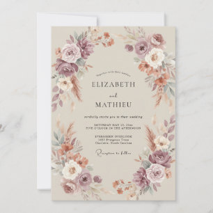 Invitation Mariage Automnal Rose Poussiéreuse et Maussade
