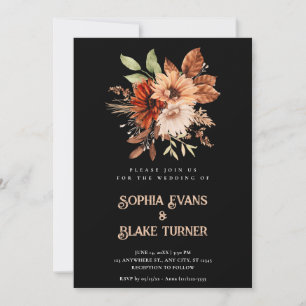 Invitation Mariage Automnal Rustique Floral Botanique Noir