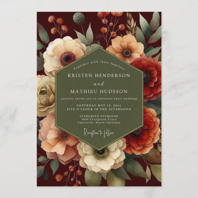 Invitation Mariage Automnal Sombre et Élégant (Devant)