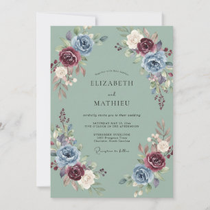 Invitation Mariage Automnal Somptueux Vert Sauge