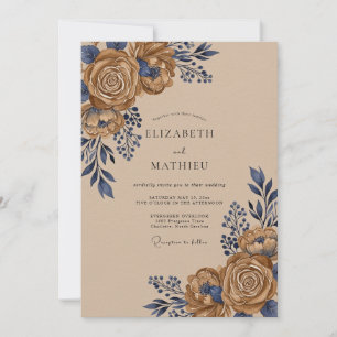 Invitation Mariage Automnal Terreux Bleu Marine