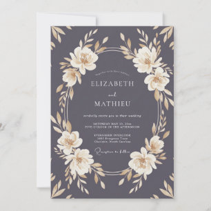 Invitation Mariage Automnal Violet Ardoise Poli