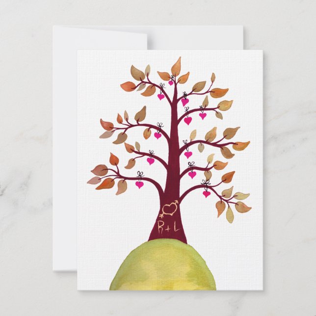 Invitation Mariage Automne Automne Amour Coeur Arbre Carving  (Devant)