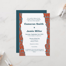 Invitation Mariage Automne Bleu Rouge Typographie Bordure