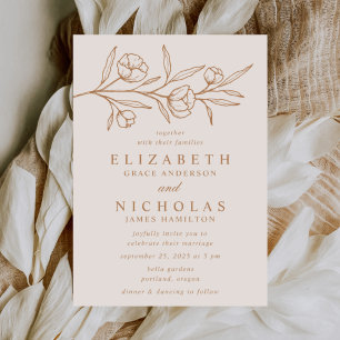Invitation Mariage aux amandes florales esquissées et cuivre