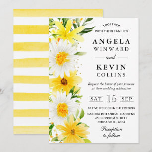 Invitation Mariage aux aquarelles de marguerites et fleurs ja