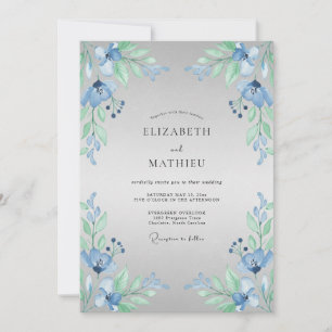Invitation Mariage aux Brins Floraux Bleus