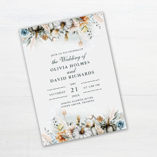 Invitation Mariage aux citrouilles dans la prairie de fleurs 
