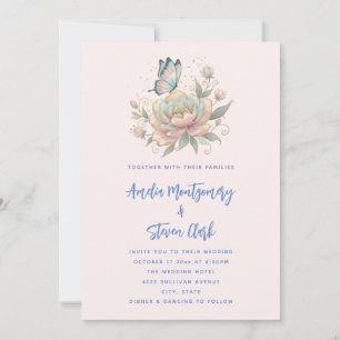 Invitation Mariage aux couleurs pastel de rose magique et pap