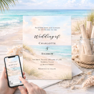 Invitation Mariage aux dunes de sable de plage à l'aquarelle
