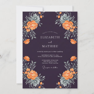 Invitation Mariage aux Feuilles Argentées et Orange Abricot